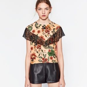 Zara Floral Blouse with Black Lace